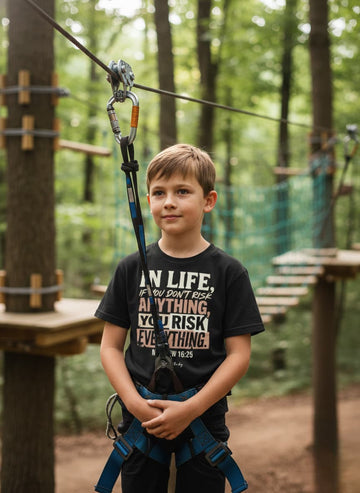 Youth Inspirational Christian T-Shirt — "Risk Everything" Matthew 16:25 Faith Graphic Tee