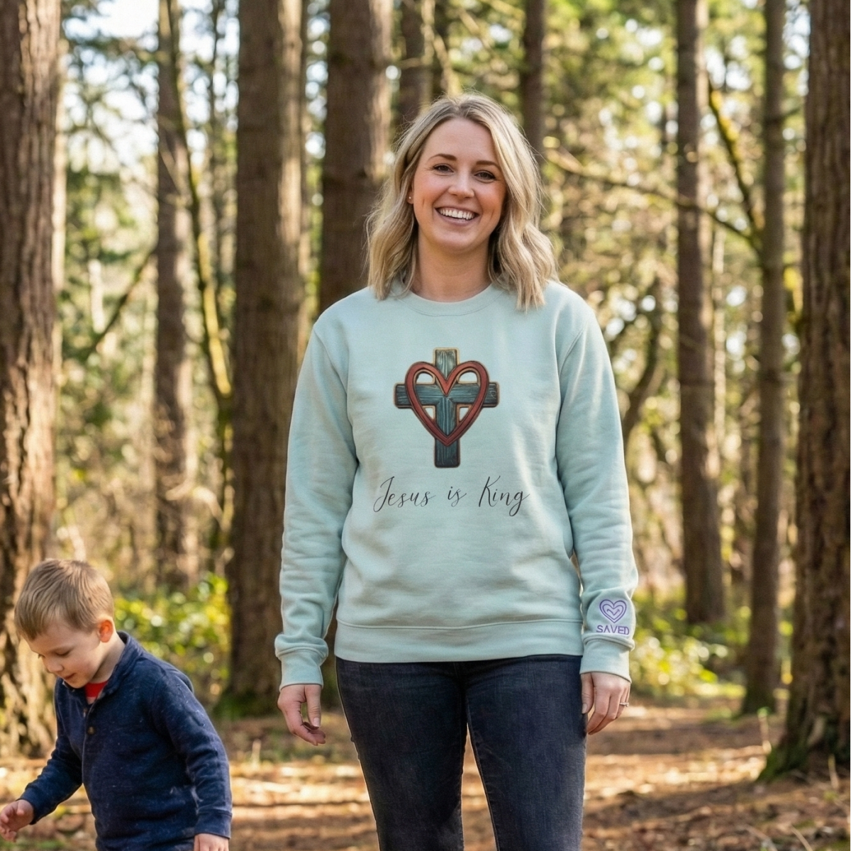 Jesus is King | Cross & Heart Sweatshirt - Tithe The Day LLC